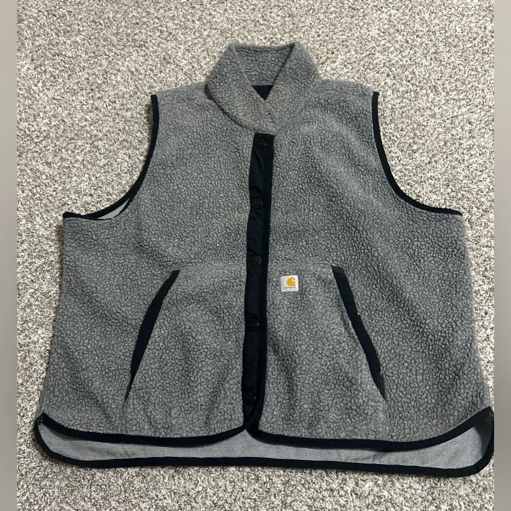 Carhartt Women's Vest XXL (20) Relaxed Fit Sherpa Fleece Snap Front Gray Black - Picture 4 of 12